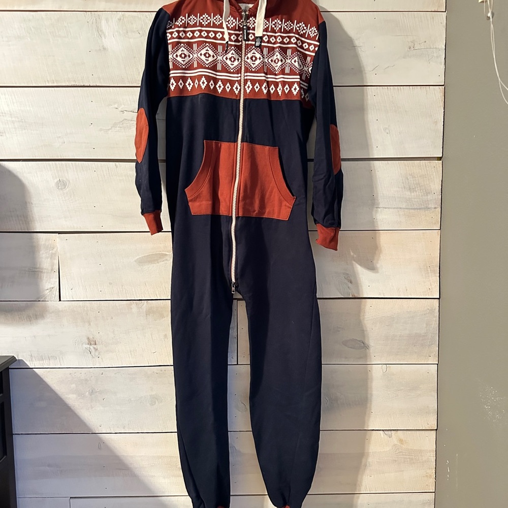 Men’s Navy and Maroon Patterned One Piece Sweatsuit